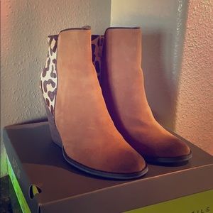 Volatile Brown Ankle Boots with Leopard Print